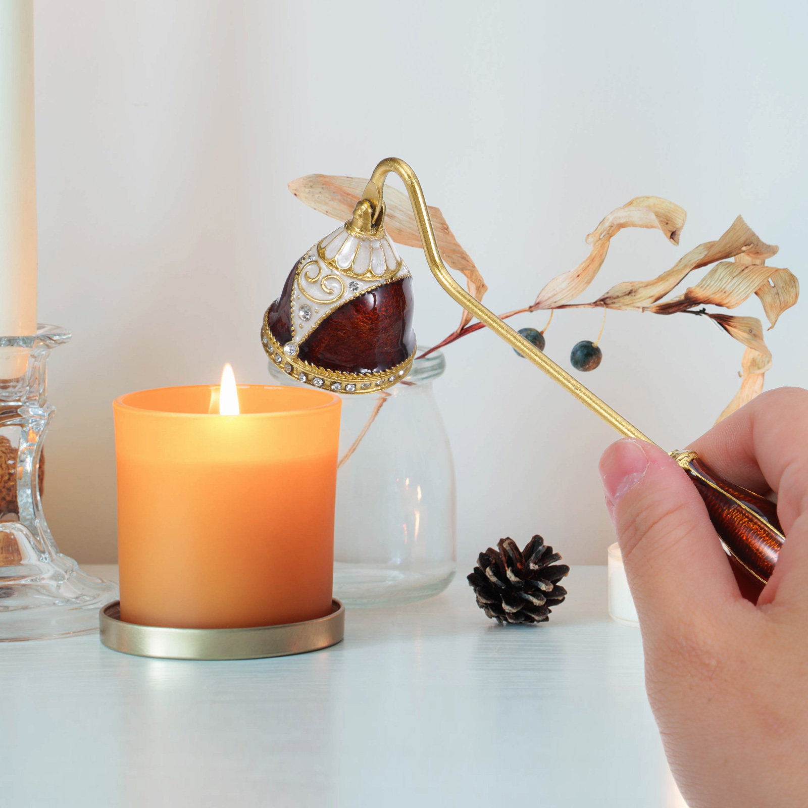 Enamel Leaf Snuffer Vintage Eu - Wick Dipper Tool ulasan dan harga