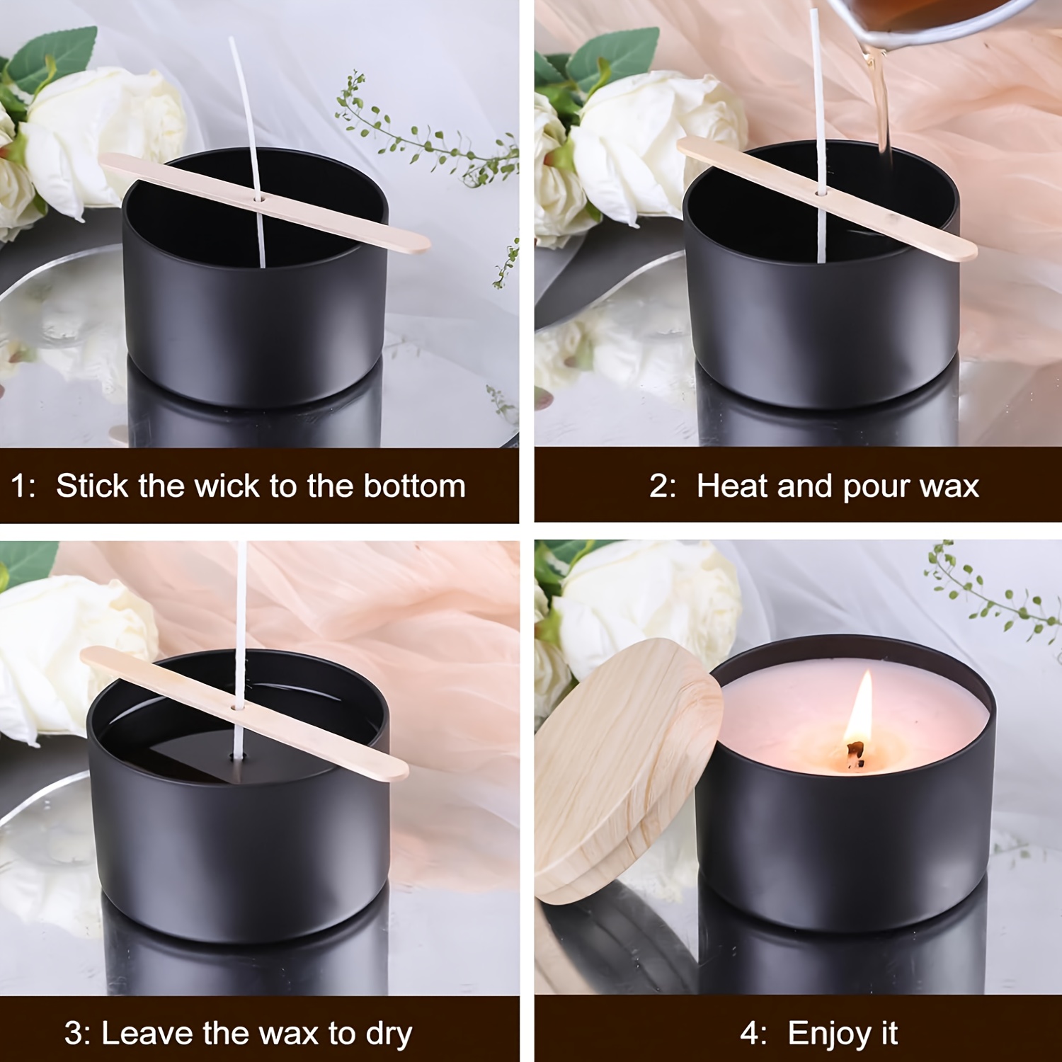 Black candle jars with wood li - Candle Making Supplies Jars ulasan dan harga