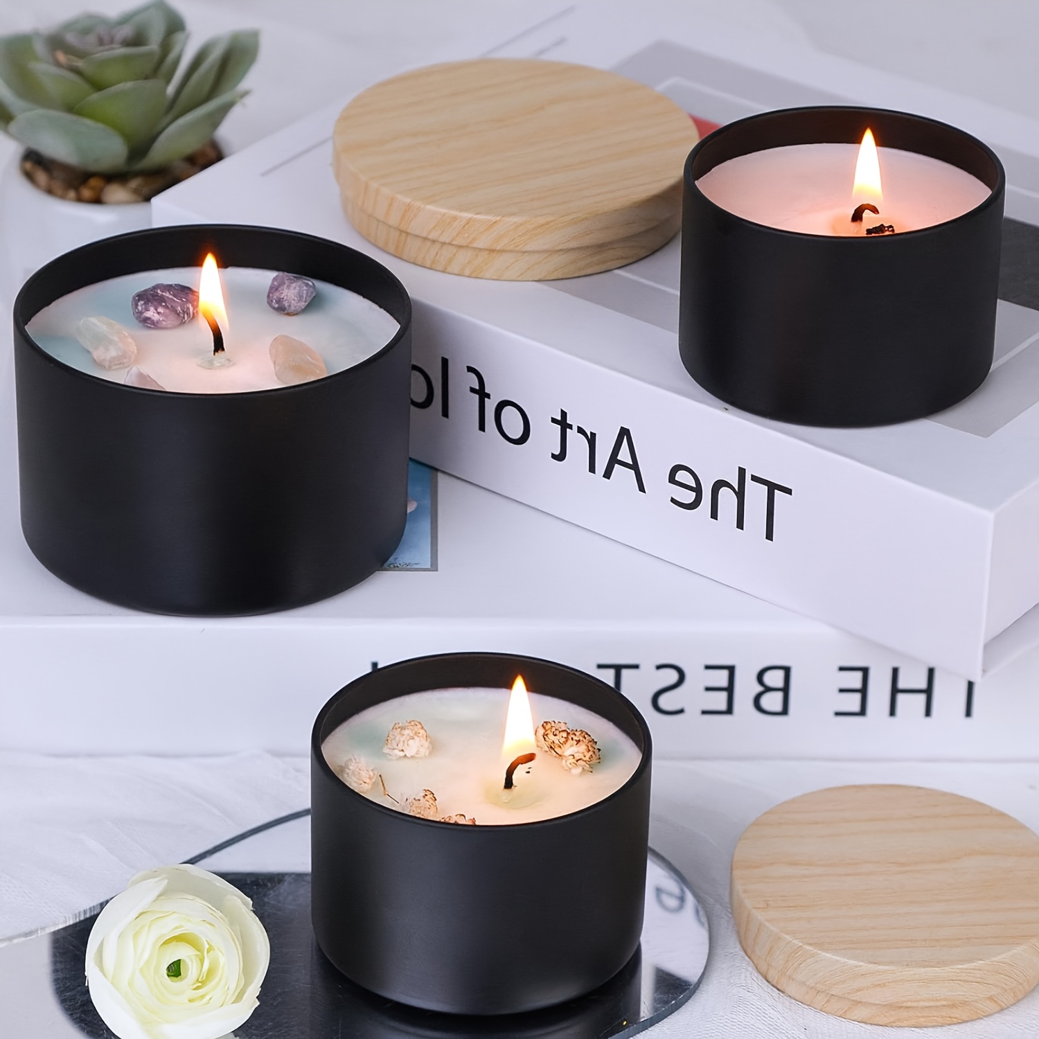 Black candle jars with wood li - Candle Making Supplies Jars ulasan dan harga